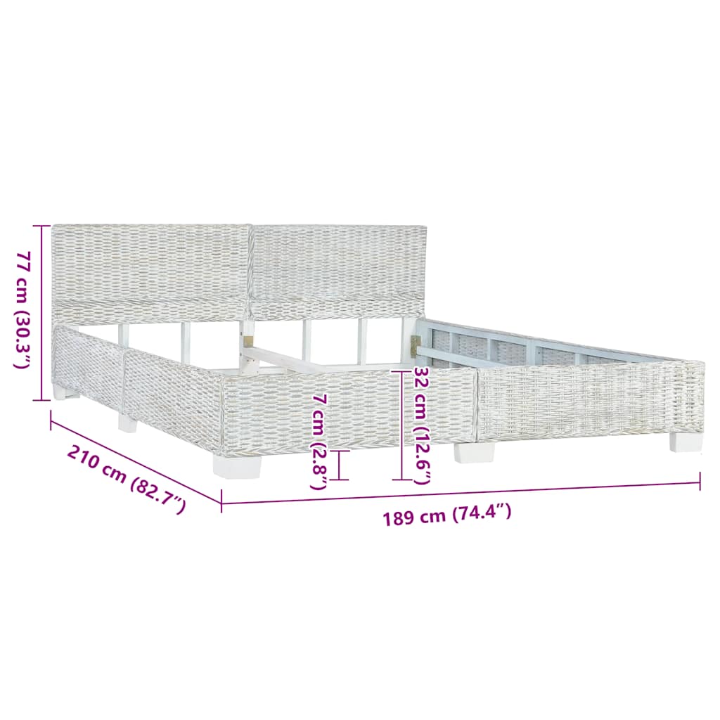 vidaXL Πλαίσιο Κρεβατιού Γκρι 180 x 200 εκ. από Φυσικό Ρατάν