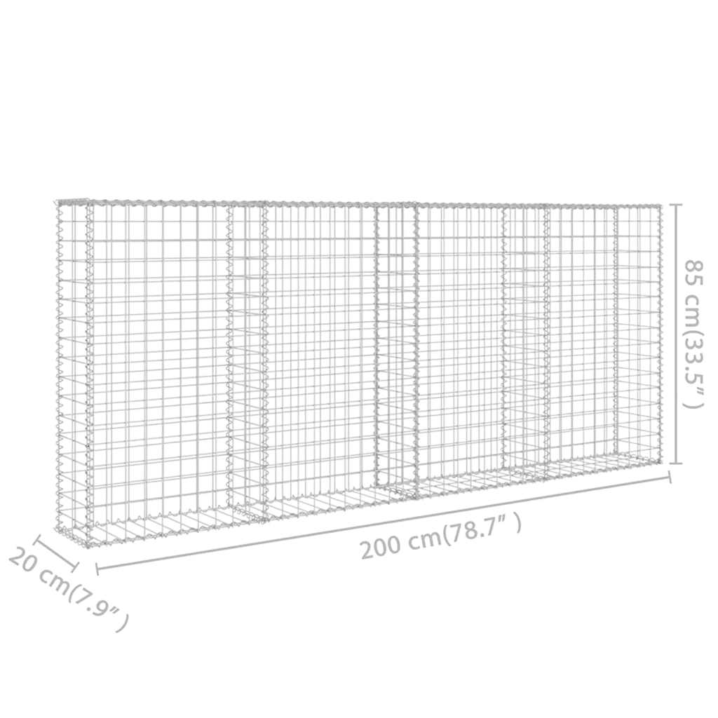 vidaXL Συρματοκιβώτιο Τοίχος 200x20x85 εκ. Γαλβαν. Ατσάλι + Καλύμματα