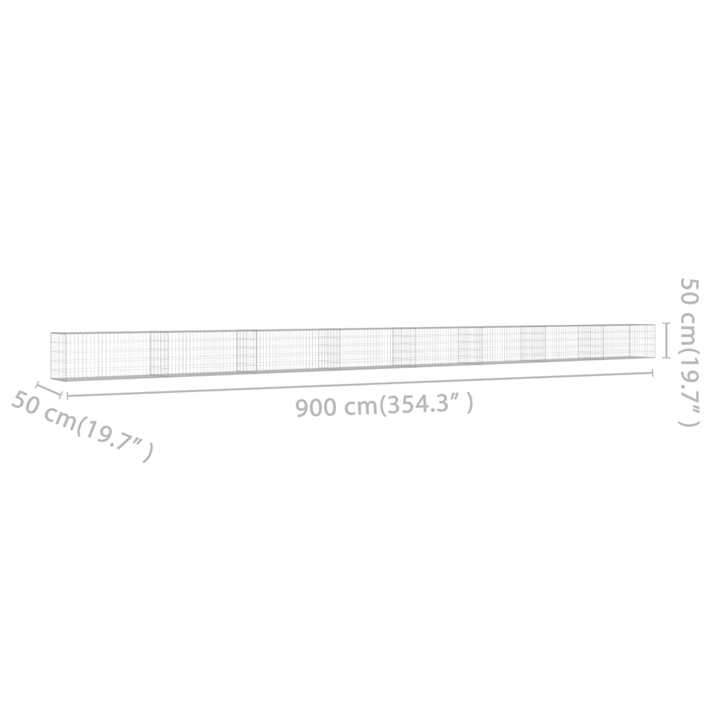 vidaXL Συρματοκιβώτιο Τοίχος 900x50x50 εκ. Γαλβαν.Χάλυβας + Καλύμματα