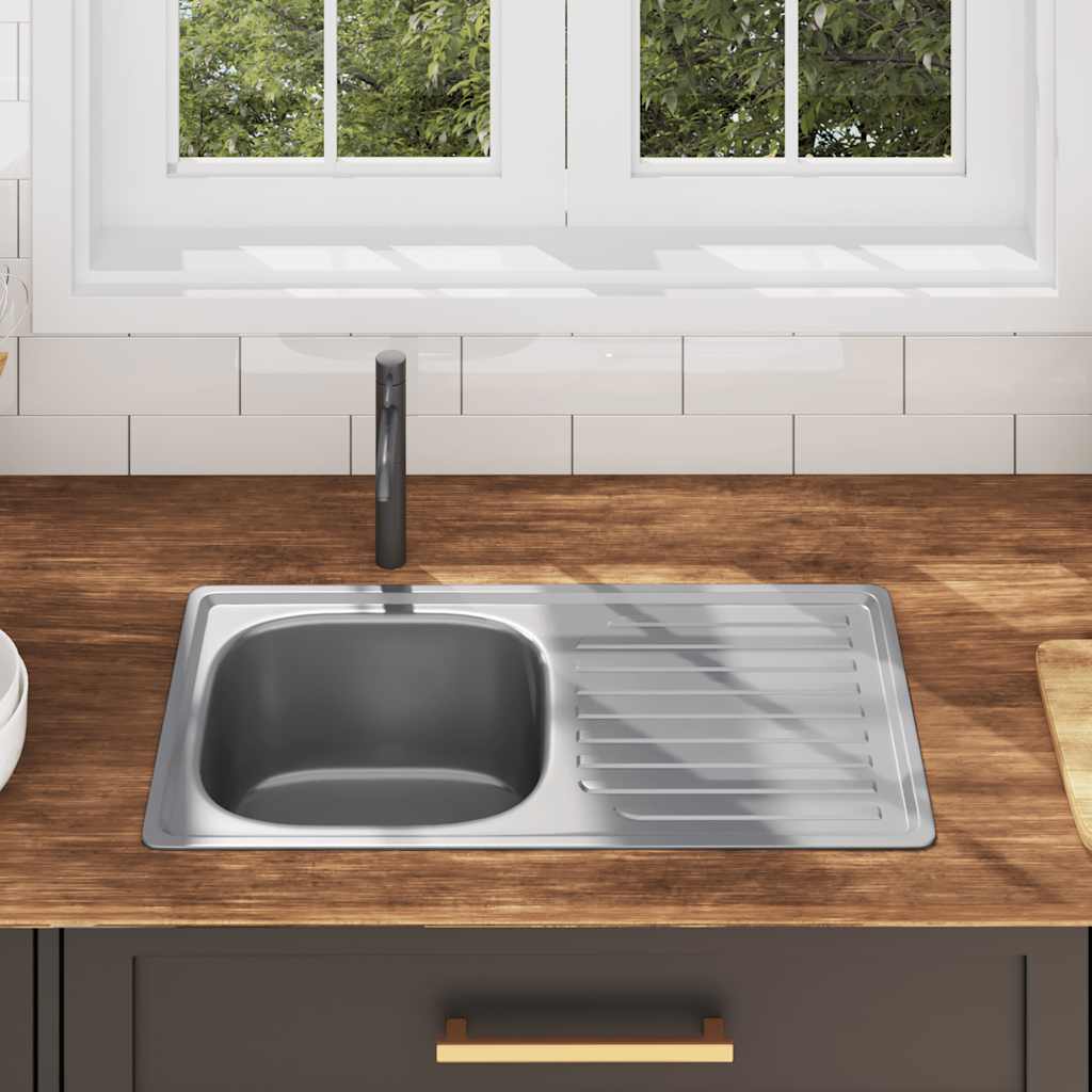 vidaXL Νεροχύτης Κουζίνας με Φίλτρο Σιφονιού και Σιφόνι Ανοξ. Ατσάλι