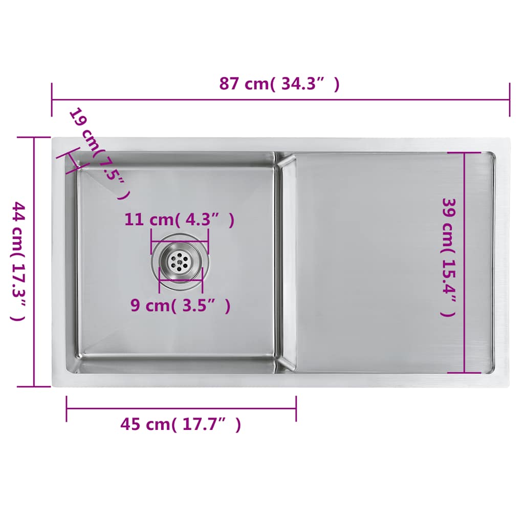 vidaXL Νεροχύτης Κουζίνας Χειροποίητος από Ανοξείδωτο Ατσάλι