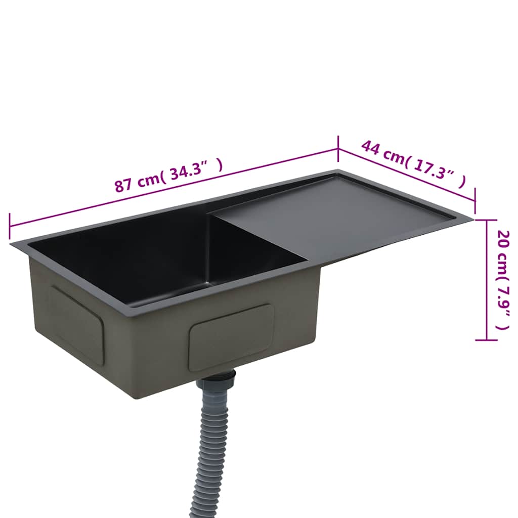 vidaXL Νεροχύτης Κουζίνας Χειροποίητος Μαύρος από Ανοξείδωτο Ατσάλι