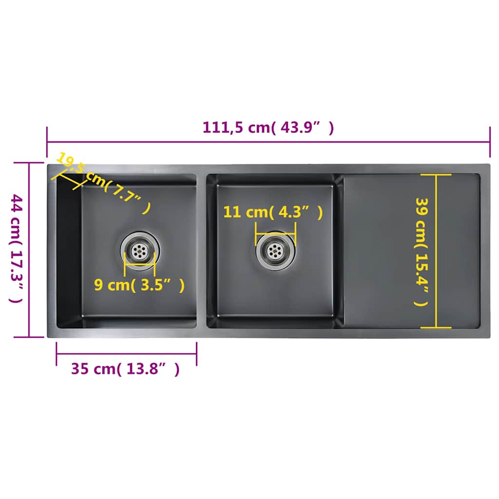 vidaXL Νεροχύτης Κουζίνας Χειροποίητος Μαύρος από Ανοξείδωτο Ατσάλι