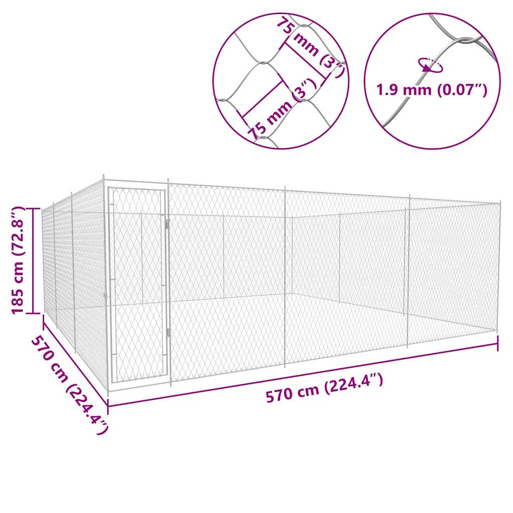 vidaXL Κλουβί Σκύλου Εξωτερικού Χώρου 570x570x185 εκ. Γαλβαν. Ατσάλι