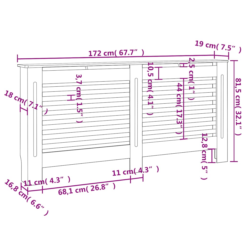 vidaXL Κάλυμμα Καλοριφέρ Λευκό 172 x 19 x 81,5 εκ. από MDF