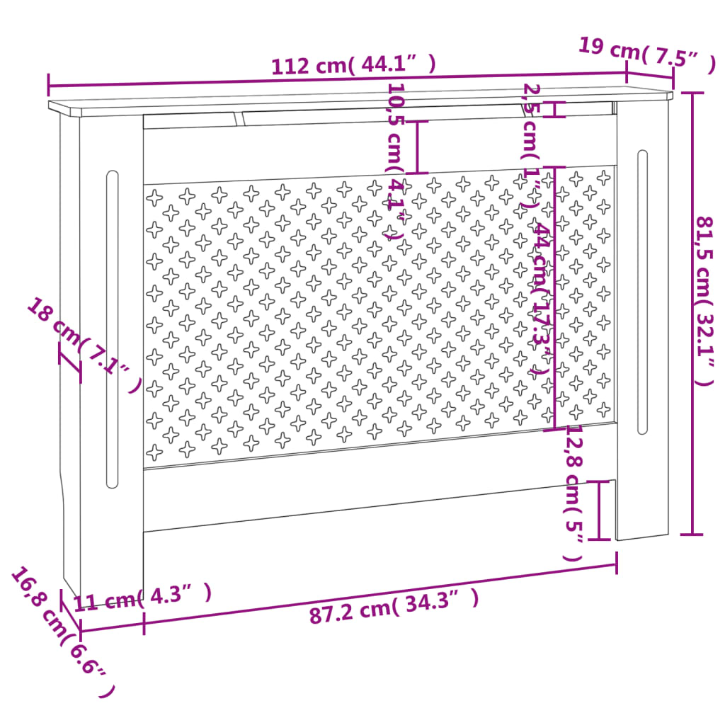 vidaXL Κάλυμμα Καλοριφέρ Λευκό 112 x 19 x 81,5 εκ. από MDF