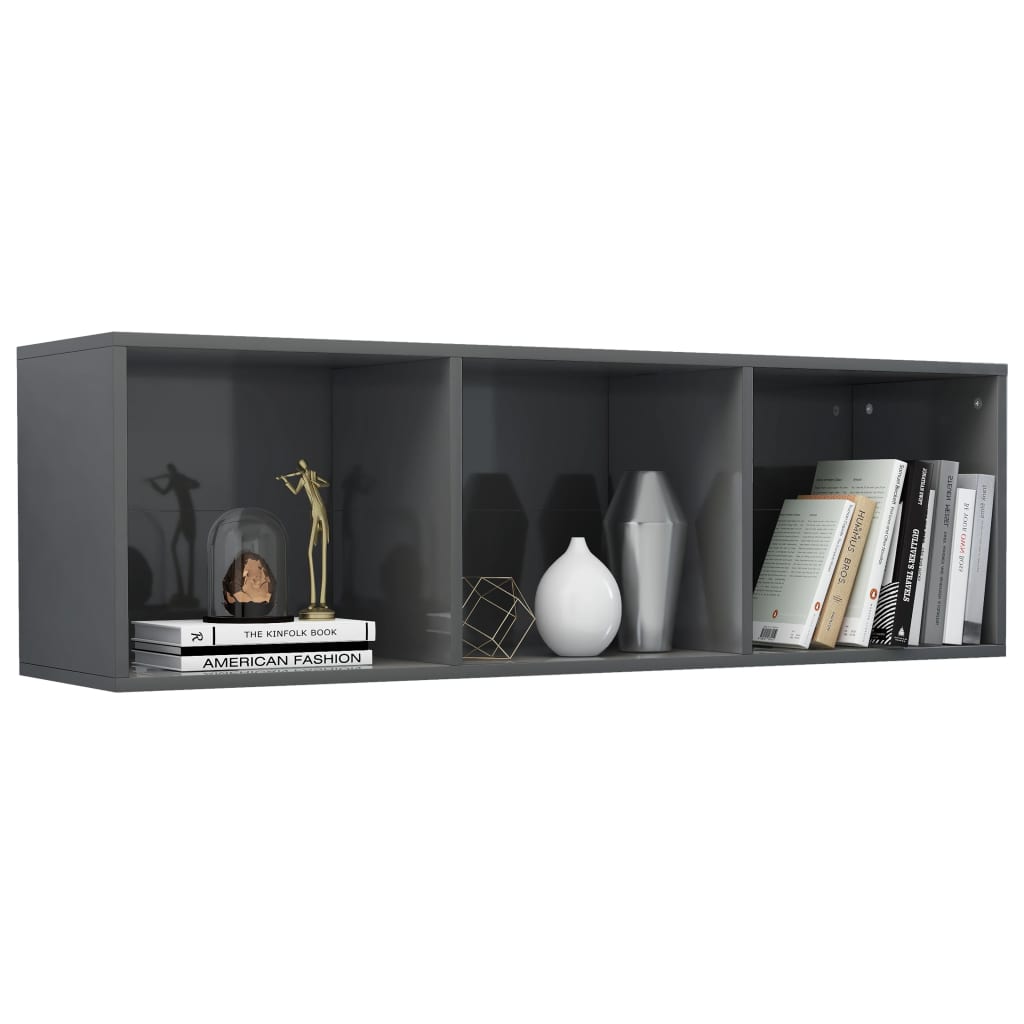 vidaXL Βιβλιοθήκη/Έπιπλο TV Γυαλιστερό Γκρι 36x30x114 εκ. Επεξ. Ξύλο