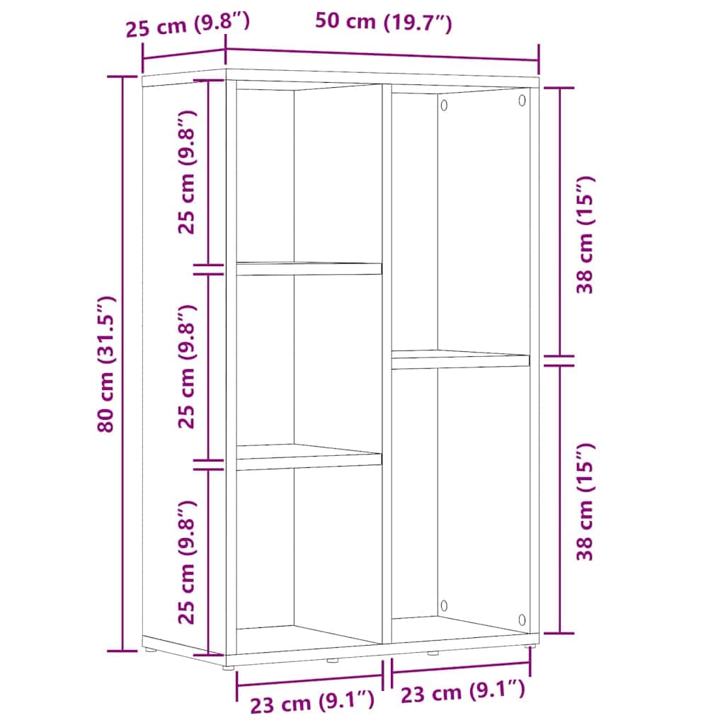 vidaXL Ραφιέρα / Βιβλιοθήκη Μαύρη 50 x 25 x 80 εκ. από Επεξ. Ξύλο