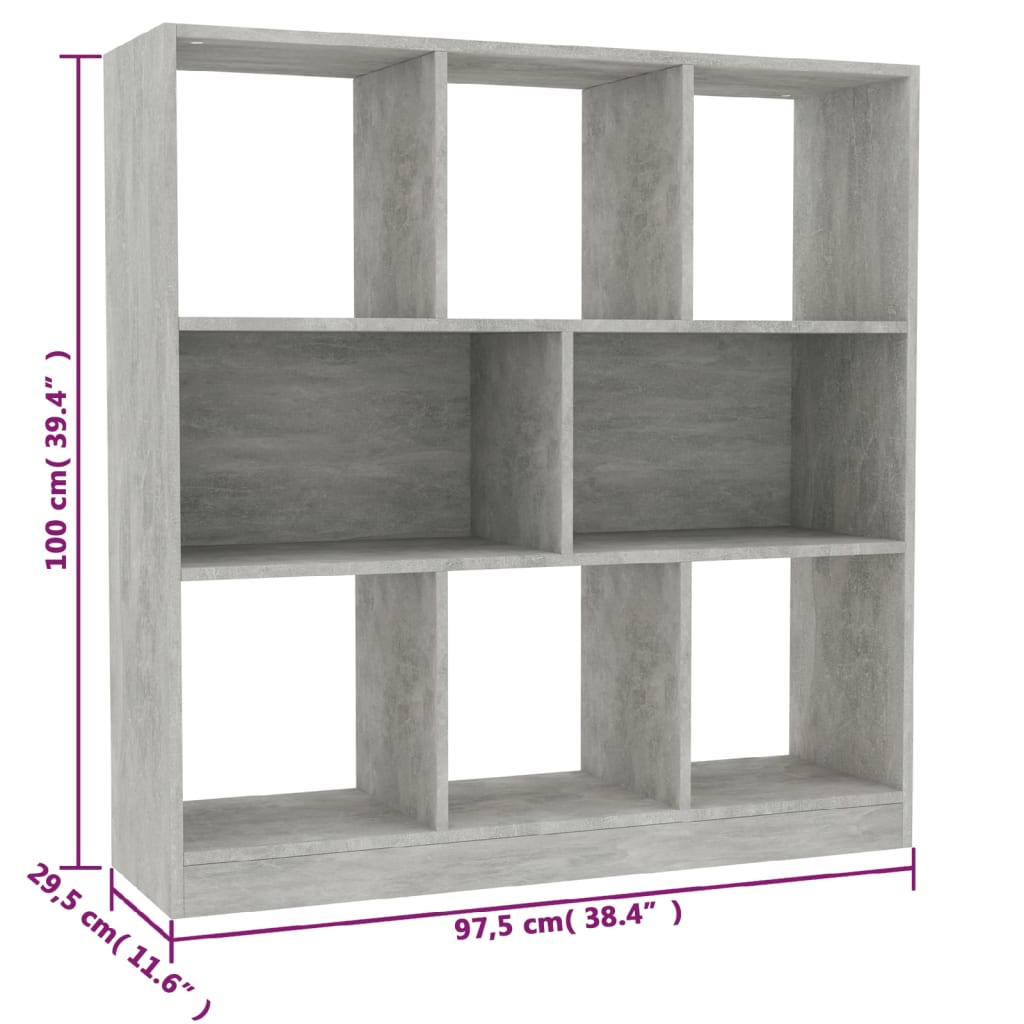 vidaXL Βιβλιοθήκη Γκρι Σκυροδέματος 97,5 x 29,5 x 100 εκ. Επεξ. Ξύλο