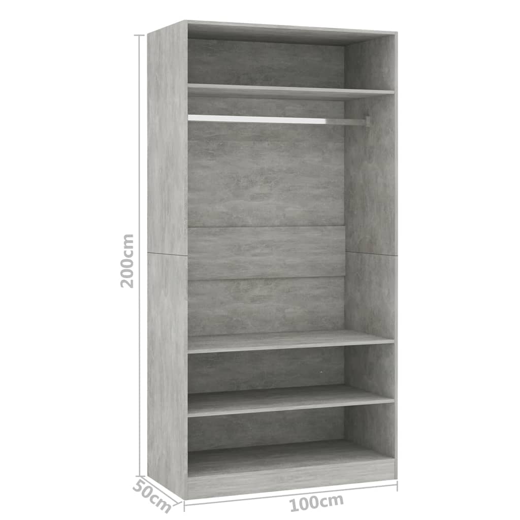 vidaXL Ντουλάπα Γκρι του Σκυροδέματος 100 x 50 x 200 εκ. Μοριοσανίδα