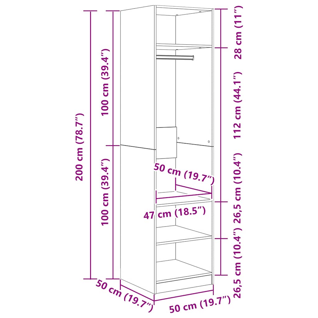 vidaXL Ντουλάπα Χρώμα Sonoma Δρυς 50 x 50 x 200 εκ. από Επεξ. Ξύλο