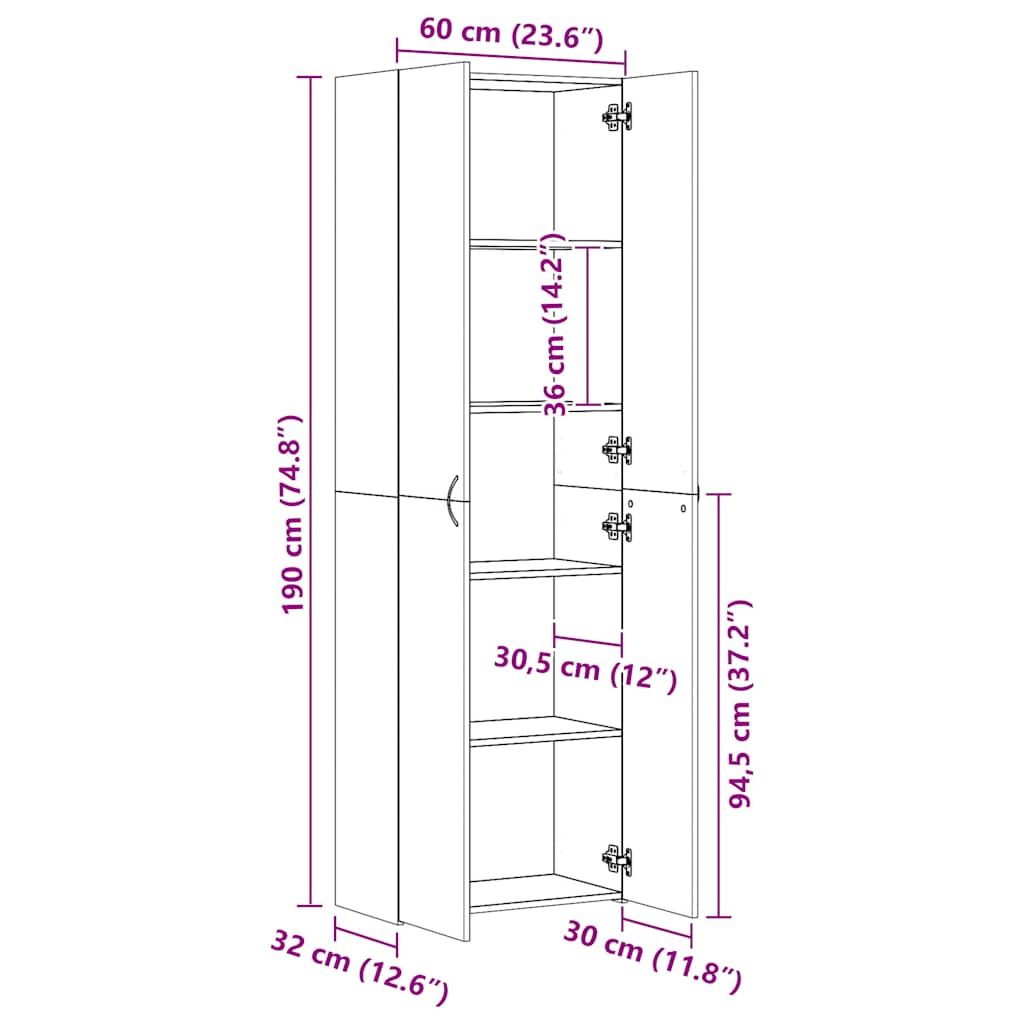 vidaXL Ντουλάπα Γραφείου Sonoma Δρυς 60 x 32 x 190 εκ. από Επεξ. Ξύλο