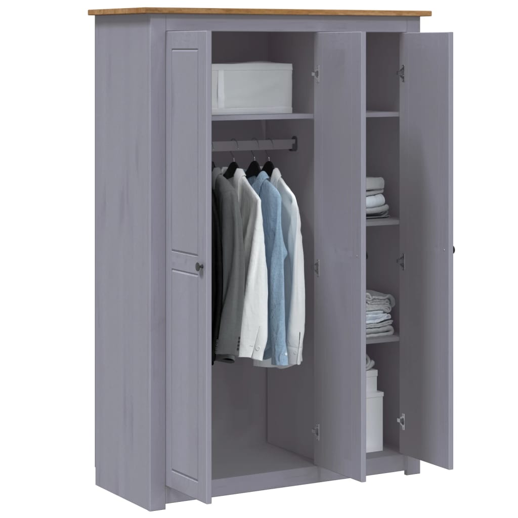 vidaXL Ντουλάπα Τρίφυλλη Γκρι 118x50x171,5 εκ Ξύλο Πεύκου Σειρά Panama