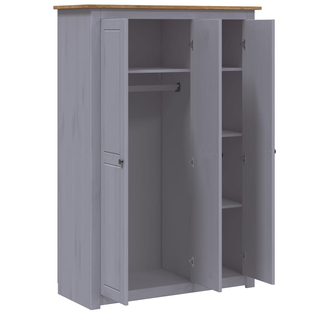 vidaXL Ντουλάπα Τρίφυλλη Γκρι 118x50x171,5 εκ Ξύλο Πεύκου Σειρά Panama
