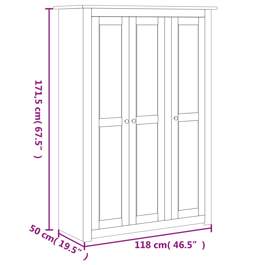 vidaXL Ντουλάπα Τρίφυλλη Γκρι 118x50x171,5 εκ Ξύλο Πεύκου Σειρά Panama