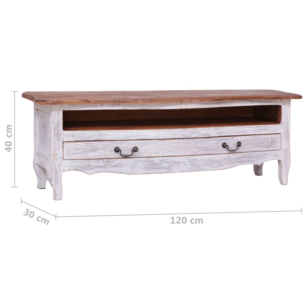 vidaXL Έπιπλο Τηλεόρασης Λευκό 120 x 30 x 40 εκ. από Μασίφ Μαόνι