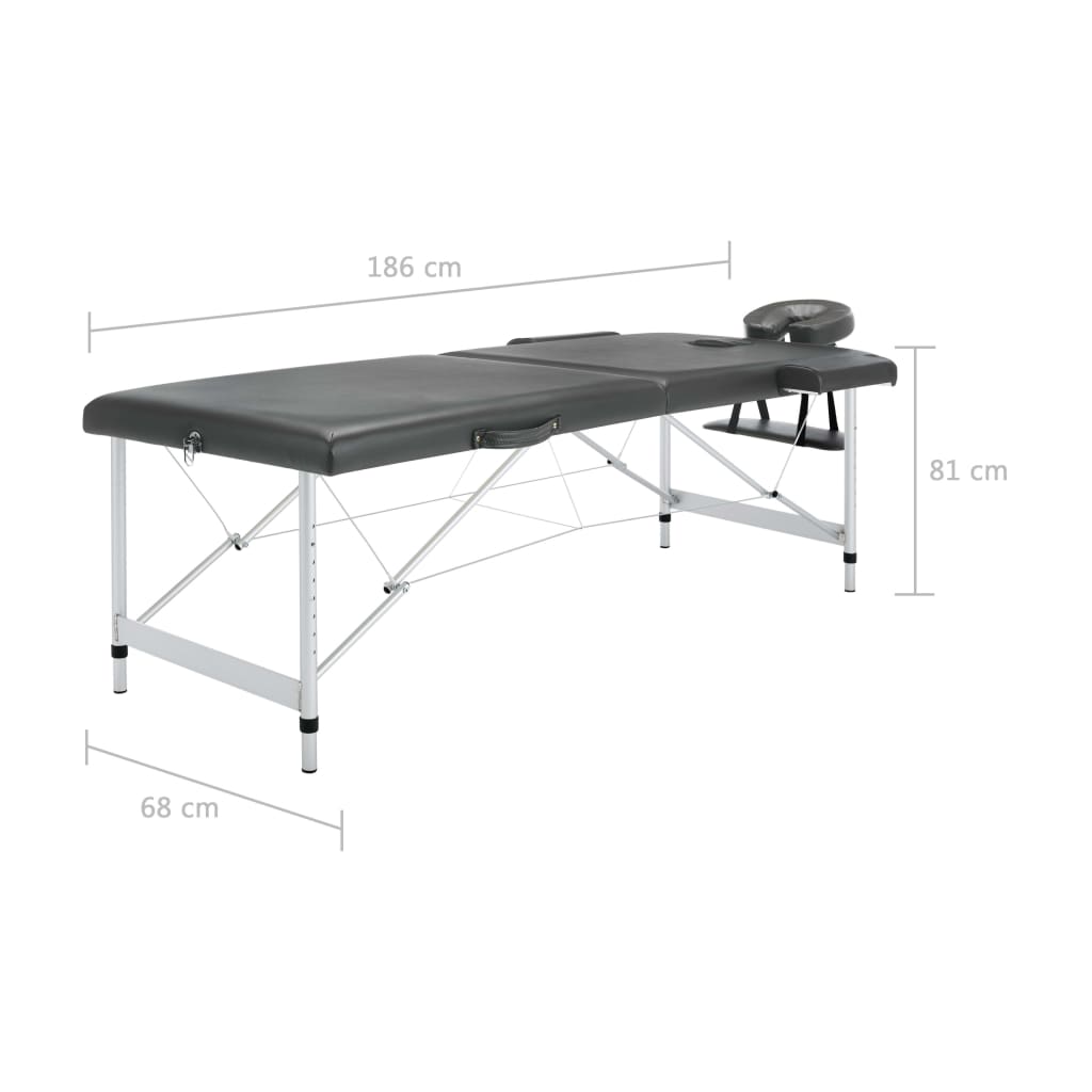 vidaXL Κρεβάτι Μασάζ 2 Θέσεων Ανθρακί 186x68 εκ. με Σκελετό Αλουμινίου