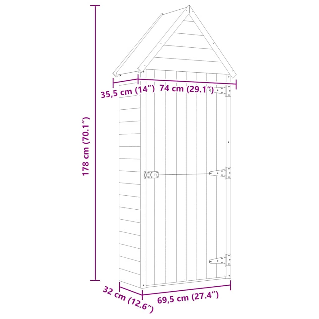vidaXL Αποθήκη Εργαλείων Κήπου Πόρτα 69,5x32x178 εκ Εμποτισμένο Πεύκο