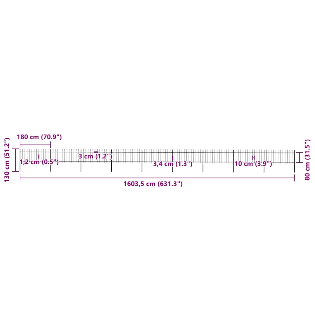 vidaXL Φράχτης Κήπου με Κορυφή Δόρυ από Ατσάλι 1603,5 x 80 εκ. Μαύρος