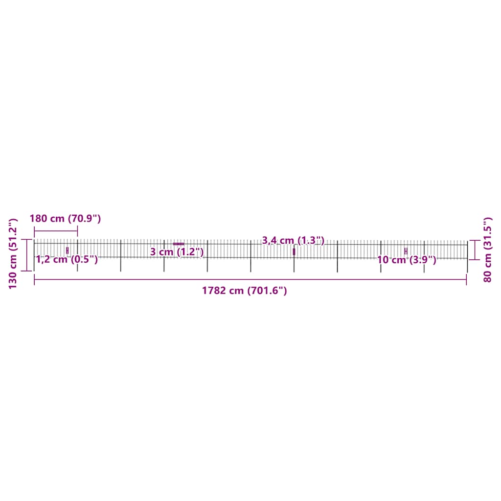vidaXL Φράχτης Κήπου με Κορυφή Δόρυ από Ατσάλι 1781,5 x 80 εκ. Μαύρος