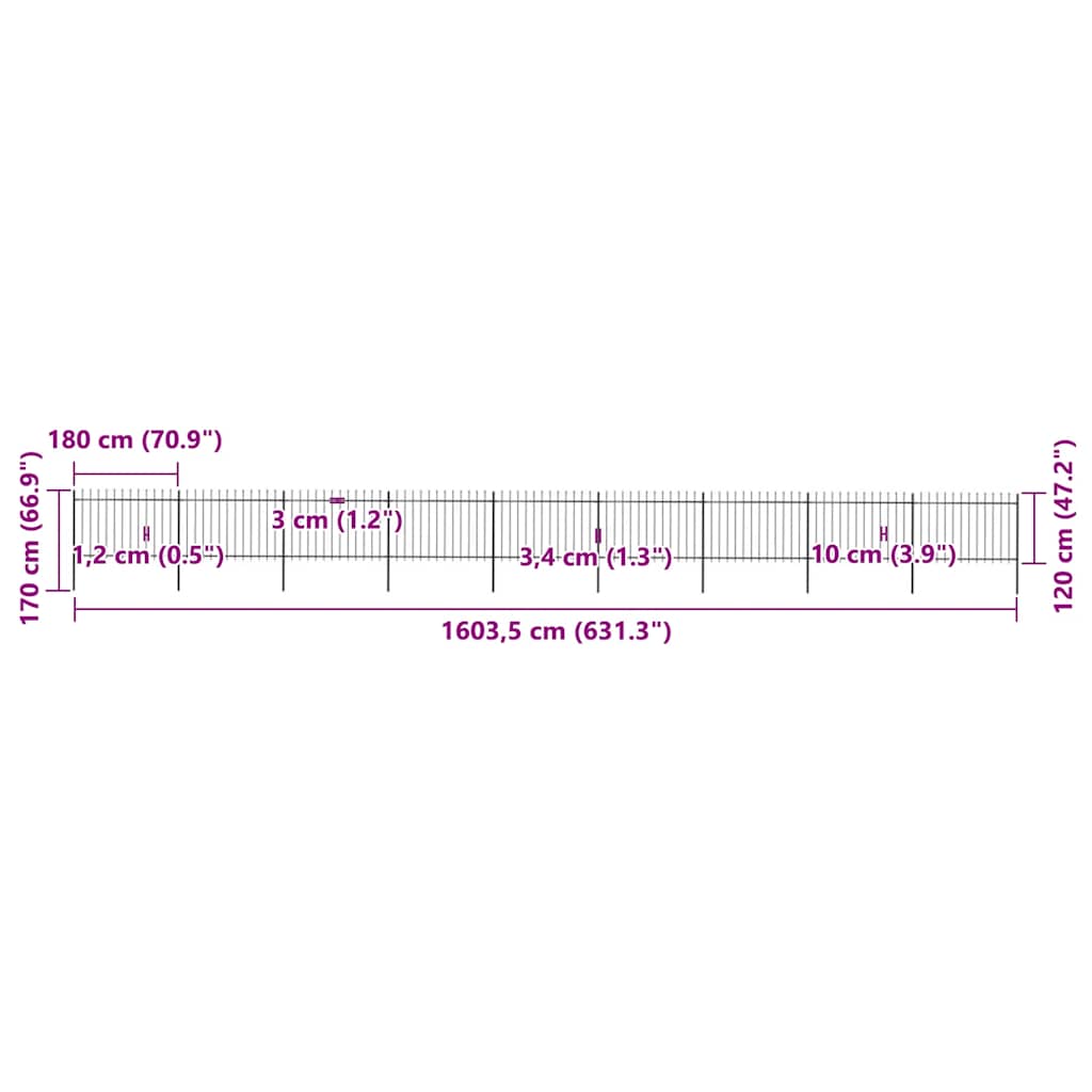 vidaXL Φράχτης Κήπου με Κορυφή Δόρυ από Ατσάλι 1603,5 x 120 εκ. Μαύρος