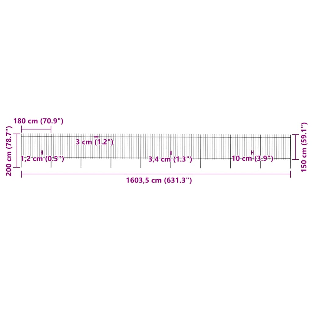 vidaXL Φράχτης Κήπου με Κορυφή Δόρυ από Ατσάλι 1603,5 x 150 εκ. Μαύρος