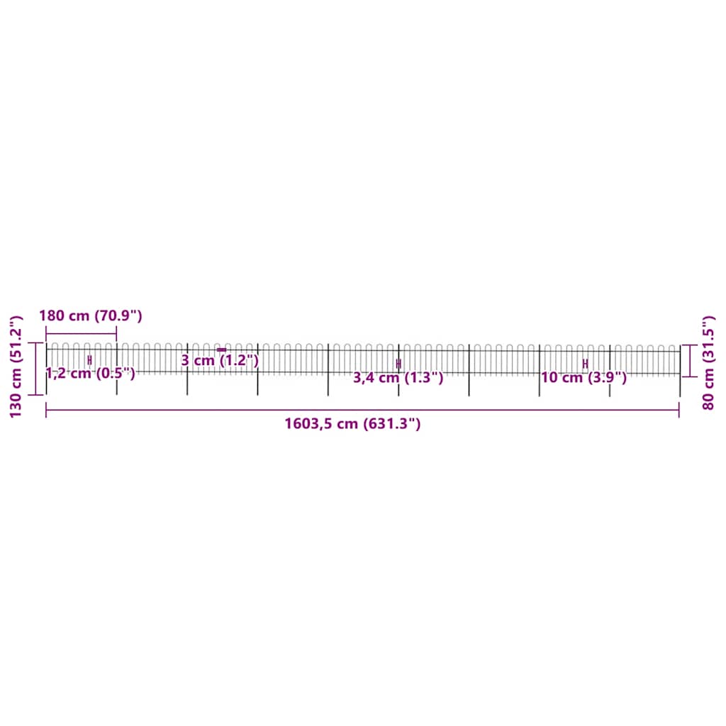 vidaXL Φράχτης Κήπου με Κορυφή από Ατσάλι 1506 x 80 εκ. Μαύρος