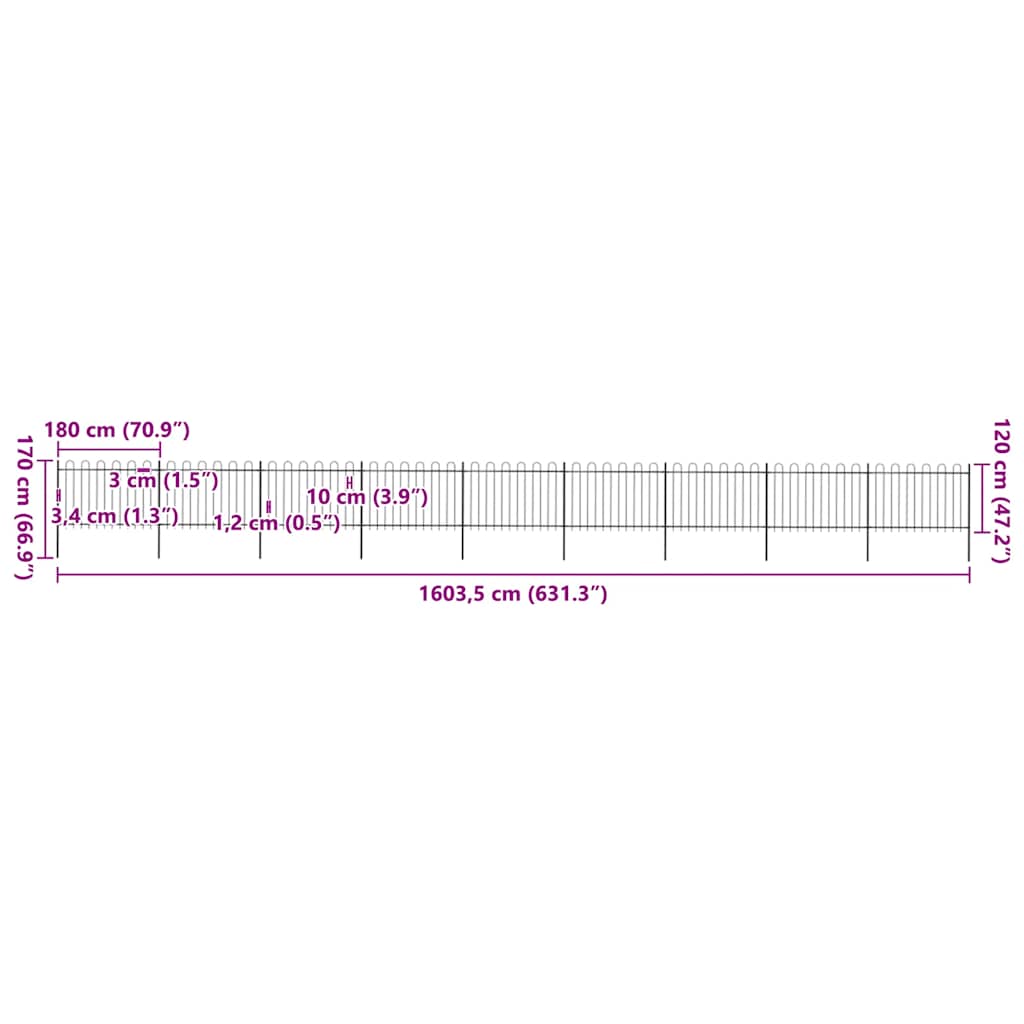 vidaXL Φράχτης Κήπου με Κορυφή από Ατσάλι 1506 x 120 εκ. Μαύρος