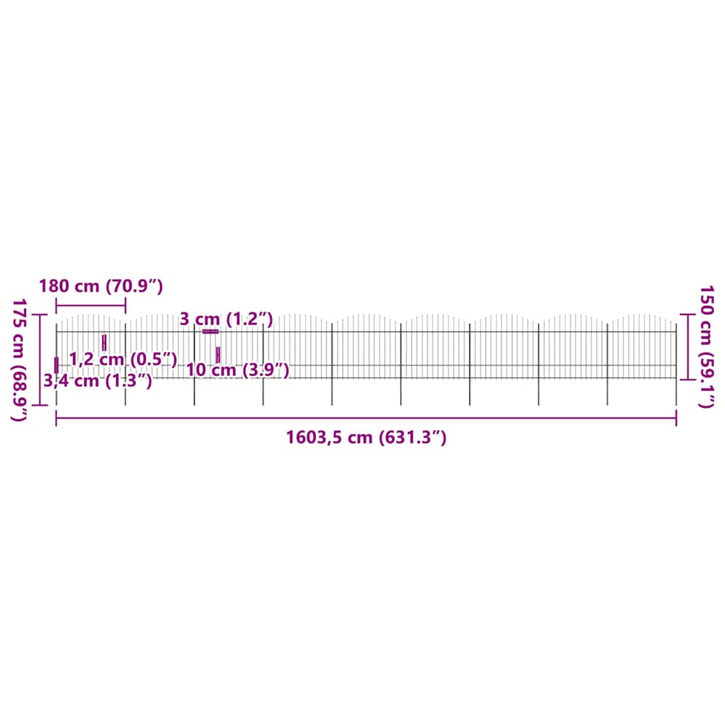 vidaXL Φράχτης Κήπου με Κορυφή Δόρυ από Ατσάλι 1506 x 175 εκ. Μαύρος
