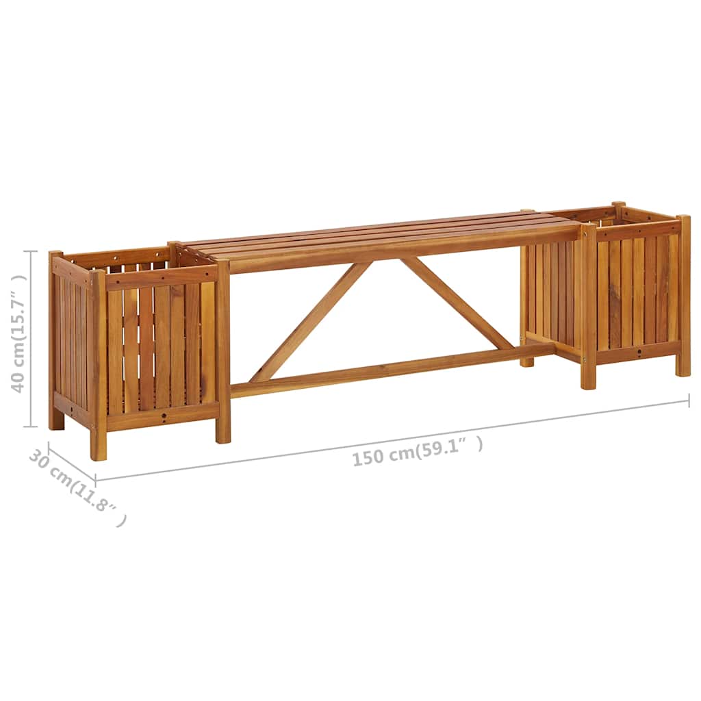 vidaXL Πάγκος Κήπου με 2 Γλάστρες 150x30x40 εκ. από Μασίφ Ξύλο Ακακίας