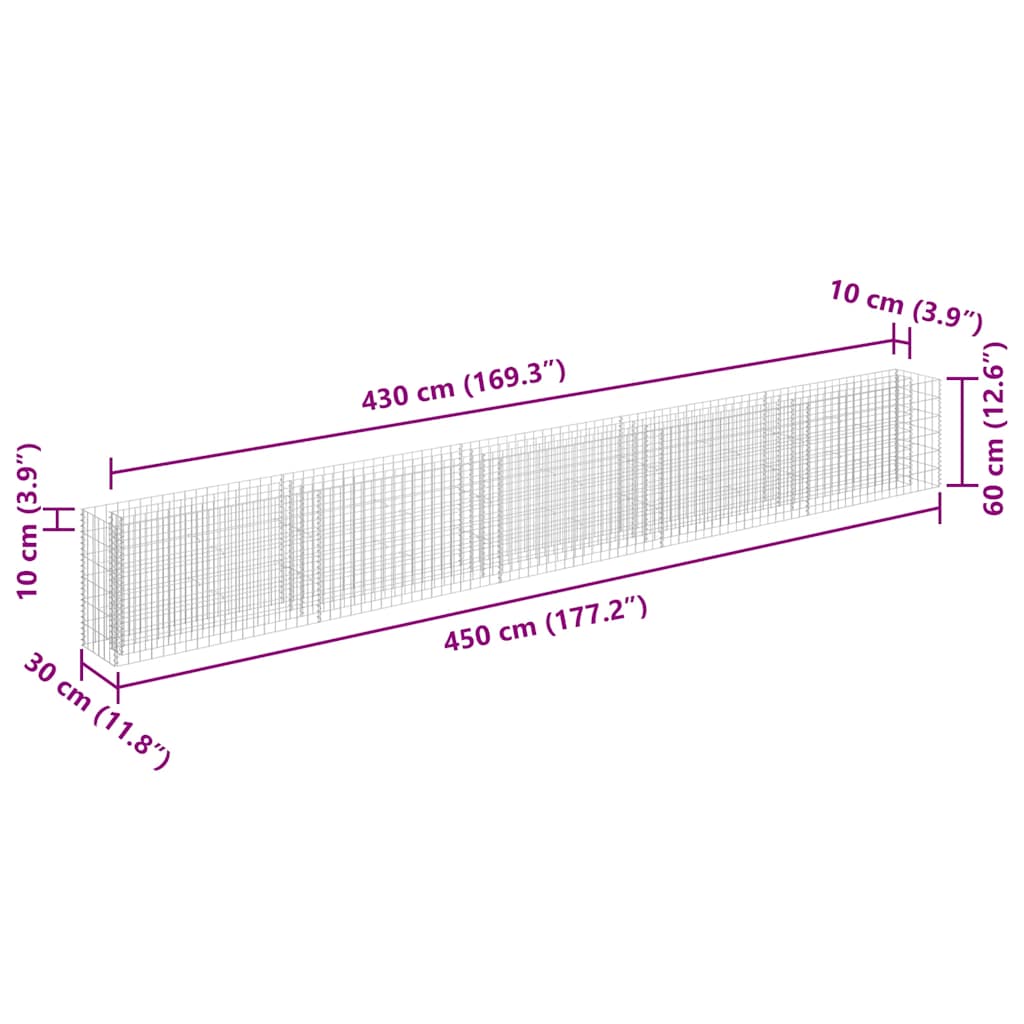 vidaXL Συρματοκιβώτιο-Γλάστρα Υπερυψωμένη 450x30x60 εκ. Γαλβ. Χάλυβας