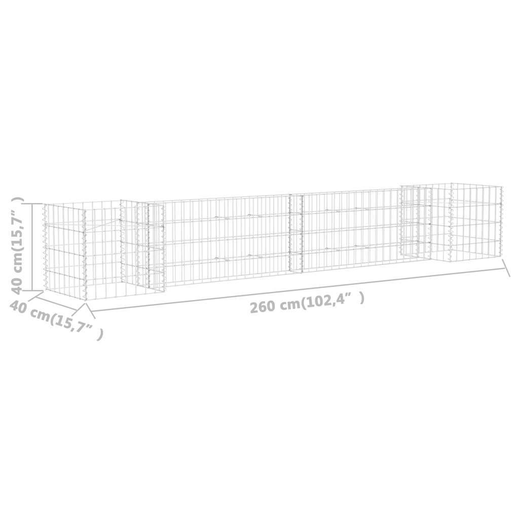 vidaXL Συρματοκιβώτιο Γλάστρα Σχήμα «Η» 260x40x40 εκ. Ατσάλινο Σύρμα