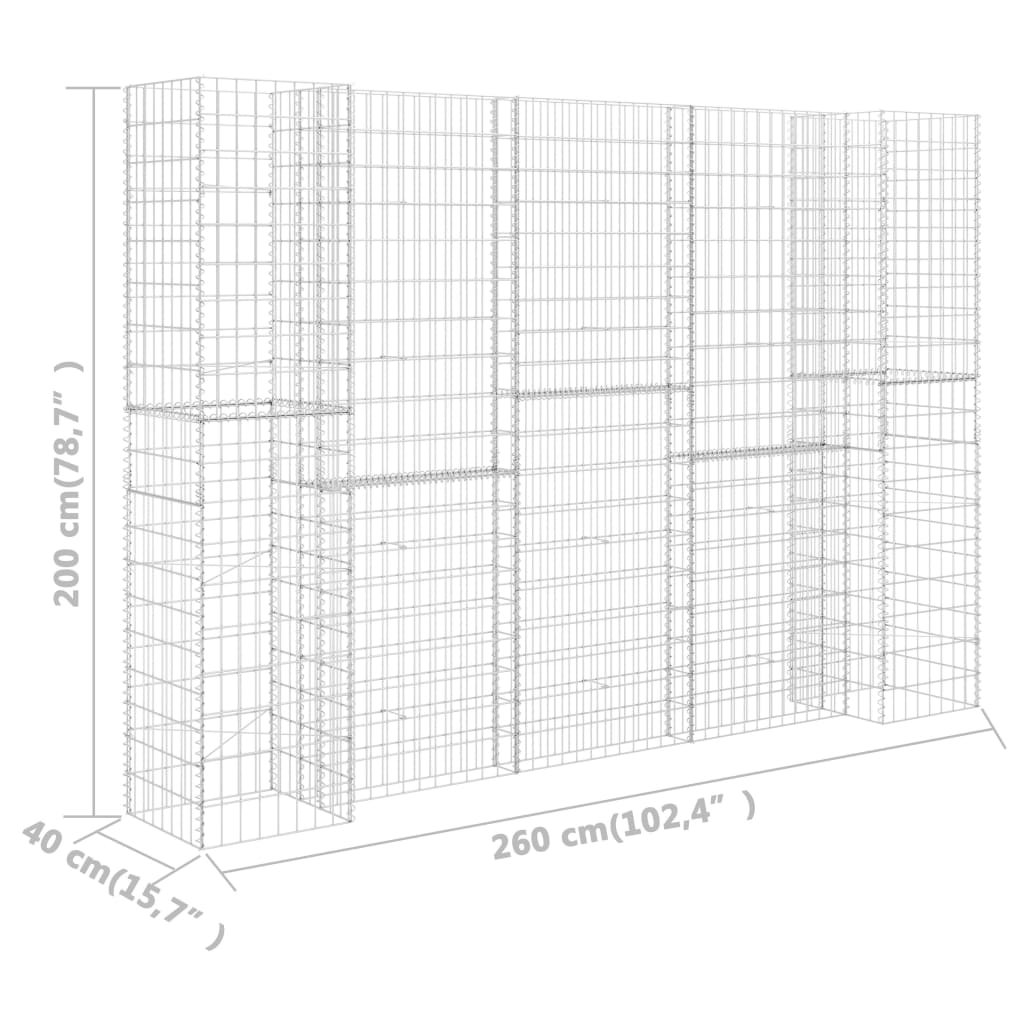 vidaXL Συρματοκιβώτιο Γλάστρα Σχήμα «Η» 260x40x200 εκ. Ατσάλινο Σύρμα