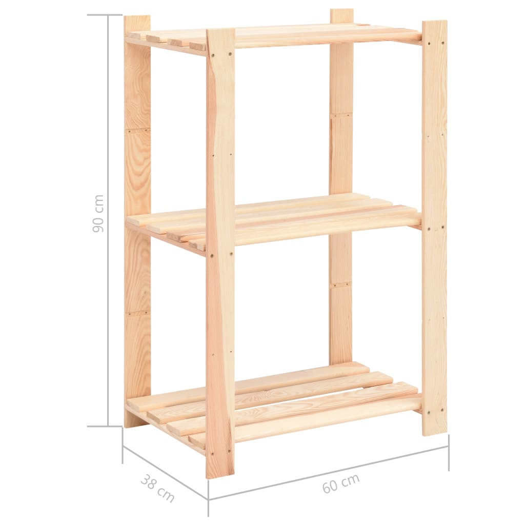 vidaXL Ραφιέρα 3 Επιπέδων 150 κ. 60x38x90 εκ. από Μασίφ Ξύλο Πεύκου