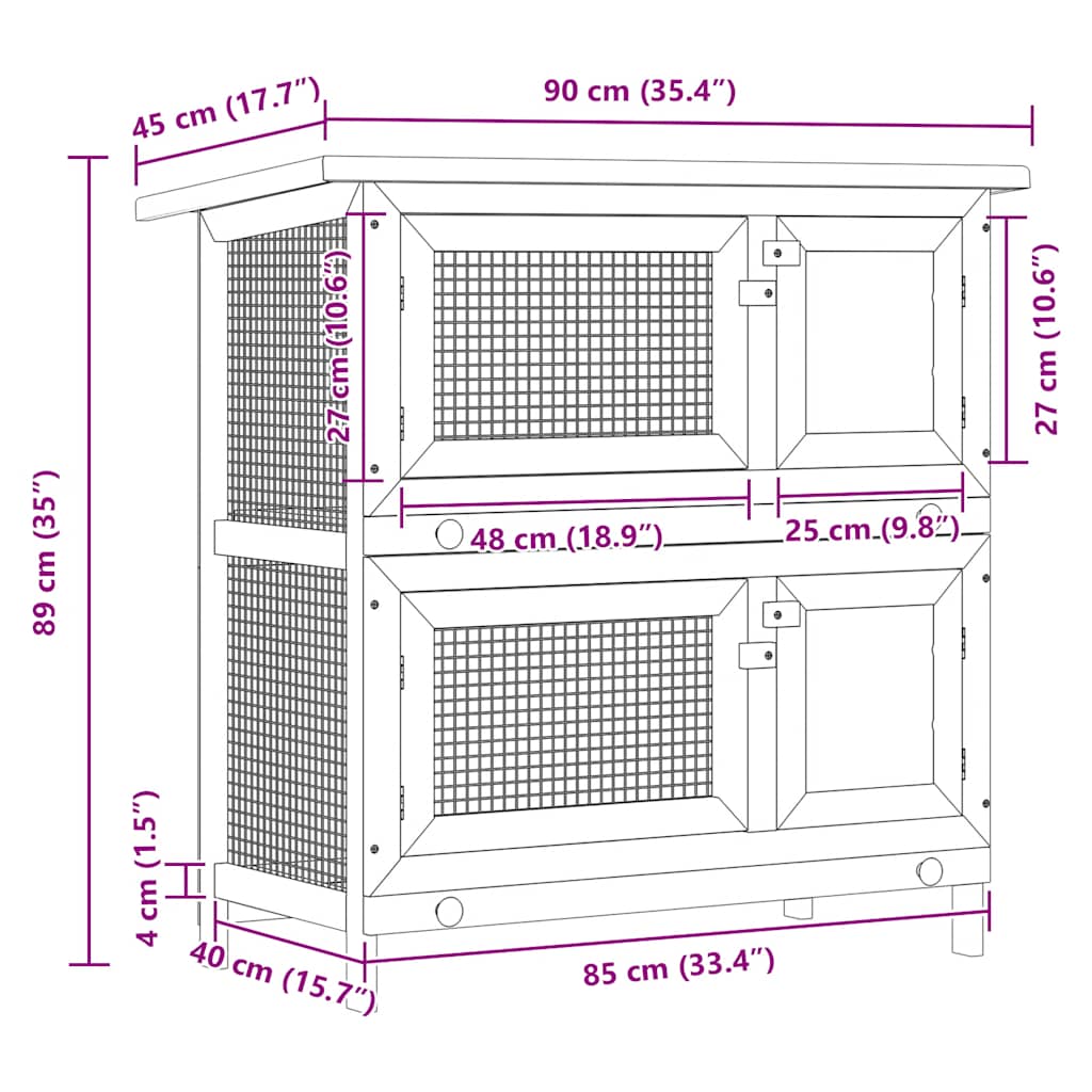 vidaXL Κλουβί Κουνελιών Εξωτερικού Χώρου με 4 Πόρτες Καφέ  Ξύλινο
