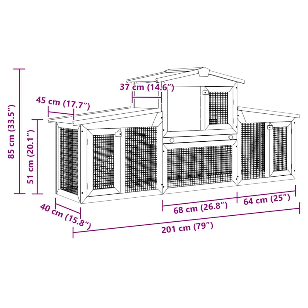 vidaXL Κλουβί Κουνελιών Μεγάλο Γκρι/Λευκό 201 x 45 x 85 εκ. Ξύλινο