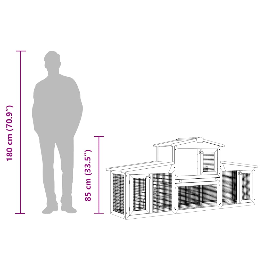 vidaXL Κλουβί Κουνελιών Μεγάλο Καφέ/Λευκό 201 x 45 x 85 εκ. Ξύλινο
