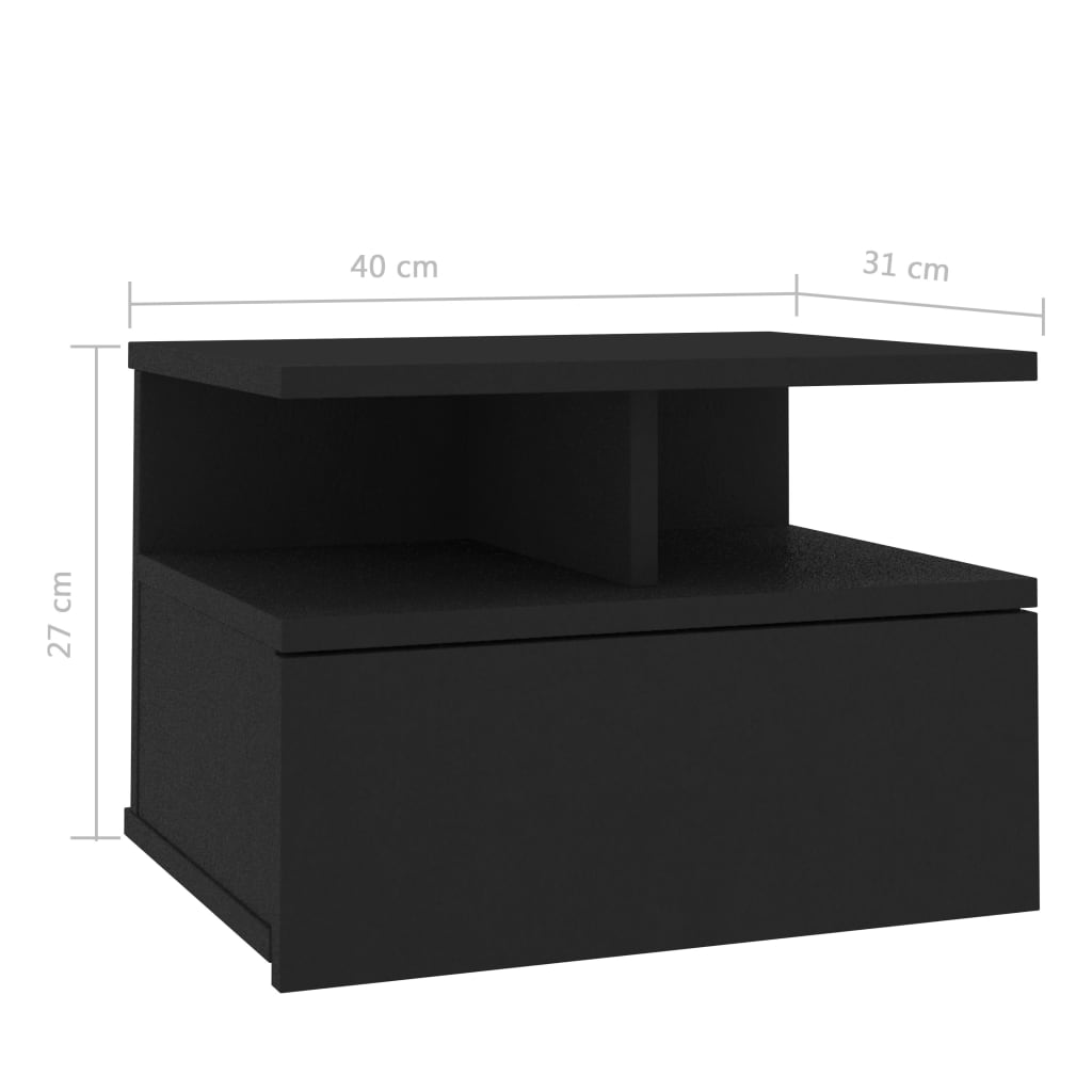 vidaXL Κομοδίνο Κρεμαστό Μαύρο 40 x 31 x 27 εκ. από Επεξεργασμένο Ξύλο