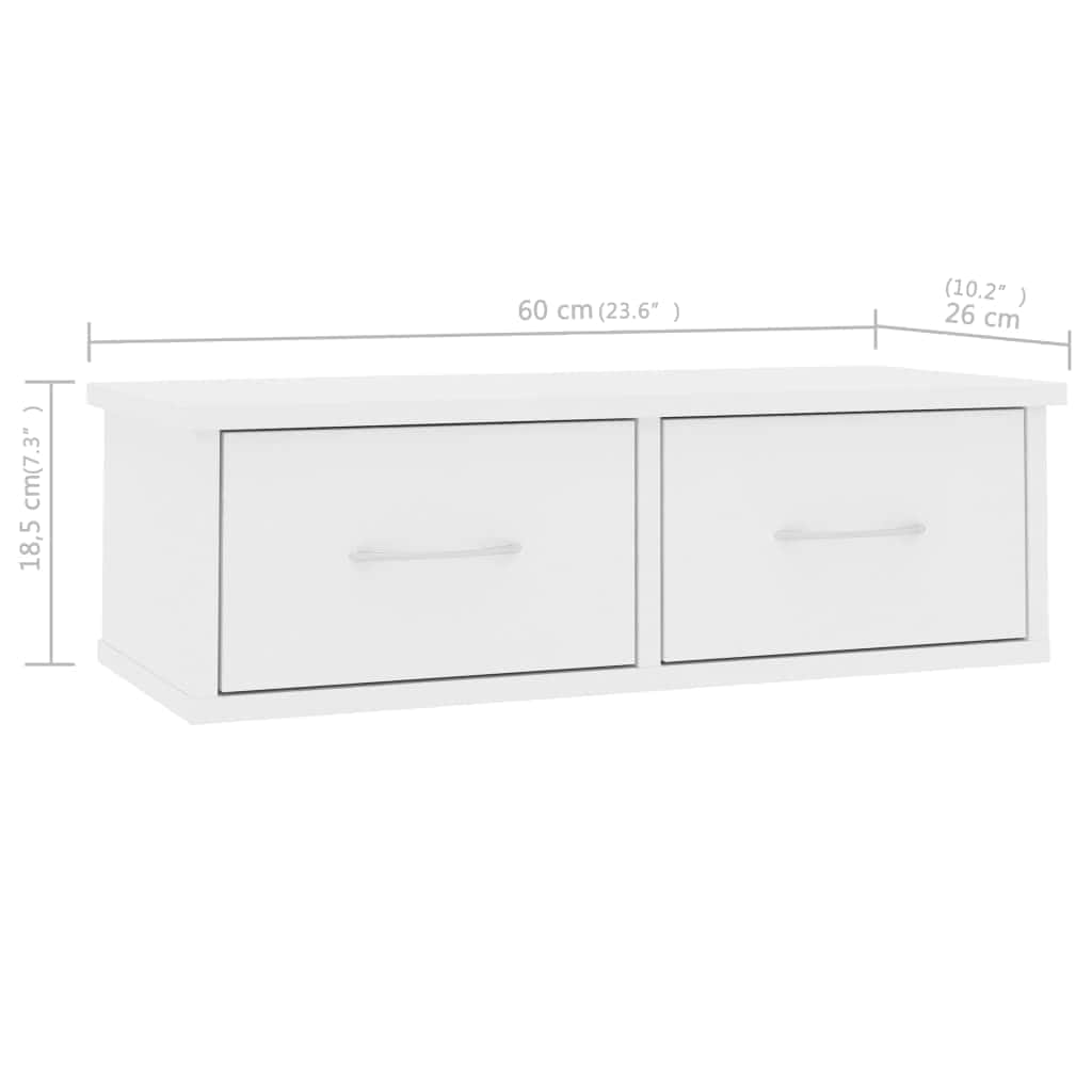vidaXL Ράφι Τοίχου με Συρτάρια Λευκό 60 x 26 x 18,5 εκ. από Επεξ. Ξύλο