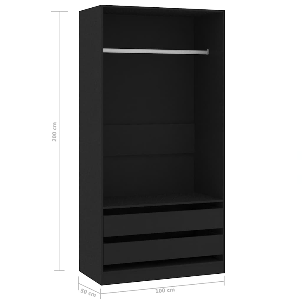 vidaXL Ντουλάπα Μαύρη 100 x 50 x 200 εκ. από Επεξ. Ξύλο