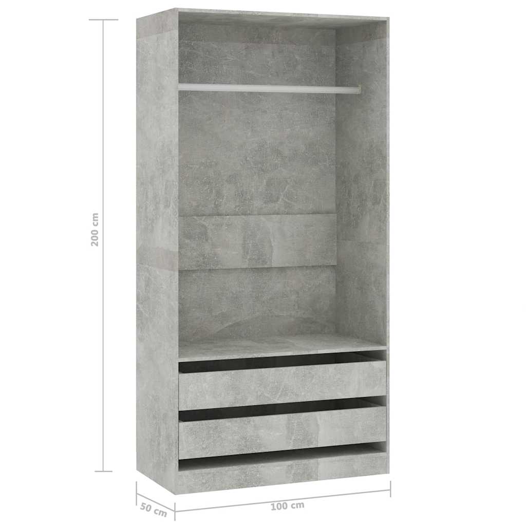 vidaXL Ντουλάπα Γκρι του Σκυροδέματος 100 x 50 x 200 εκ. Επεξ. Ξύλο