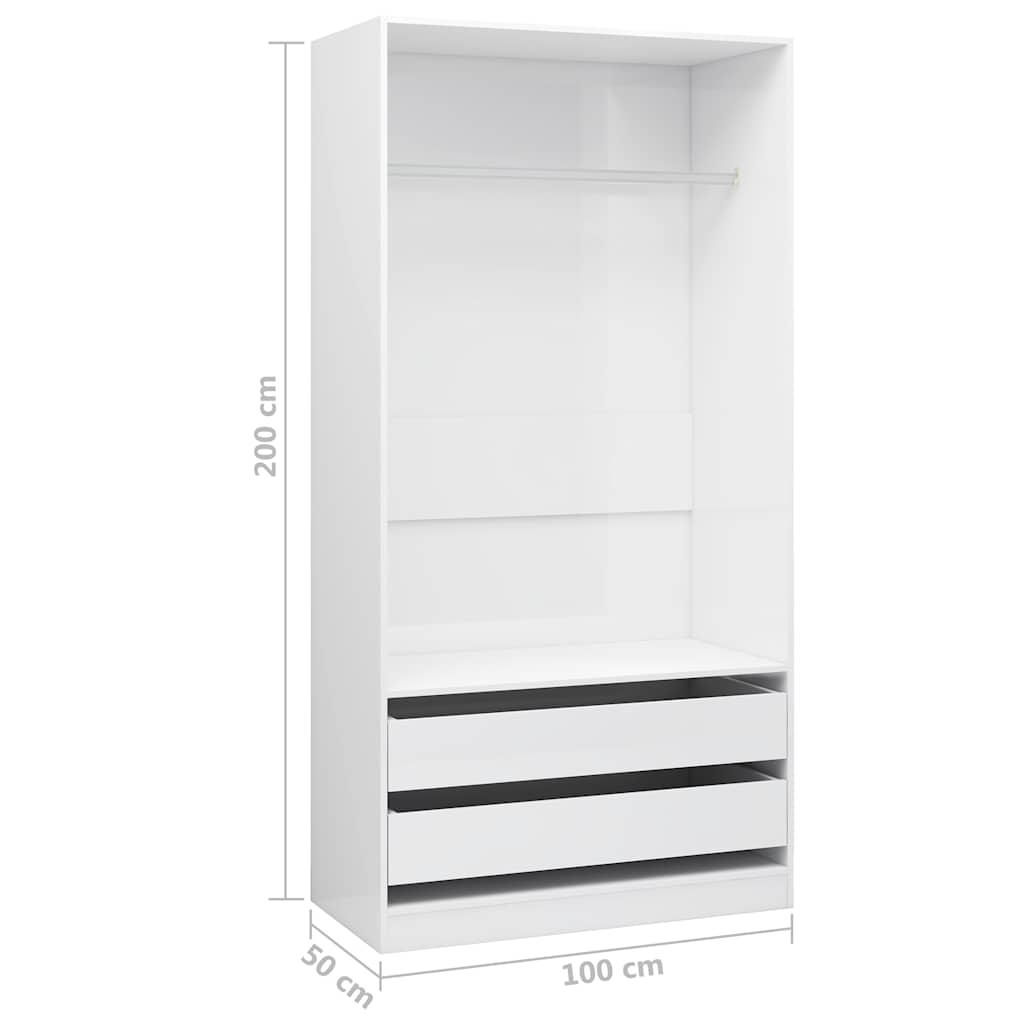 vidaXL Ντουλάπα Γυαλιστερό Λευκό 100 x 50 x 200 εκ. από Επεξ. Ξύλο