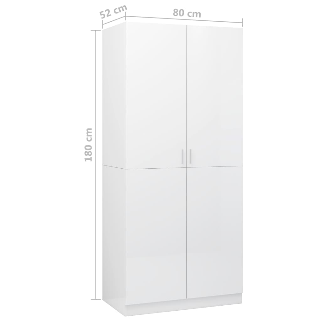 vidaXL Ντουλάπα Γυαλιστερό Λευκό 80 x 52 x 180 εκ. από Επεξ. Ξύλο