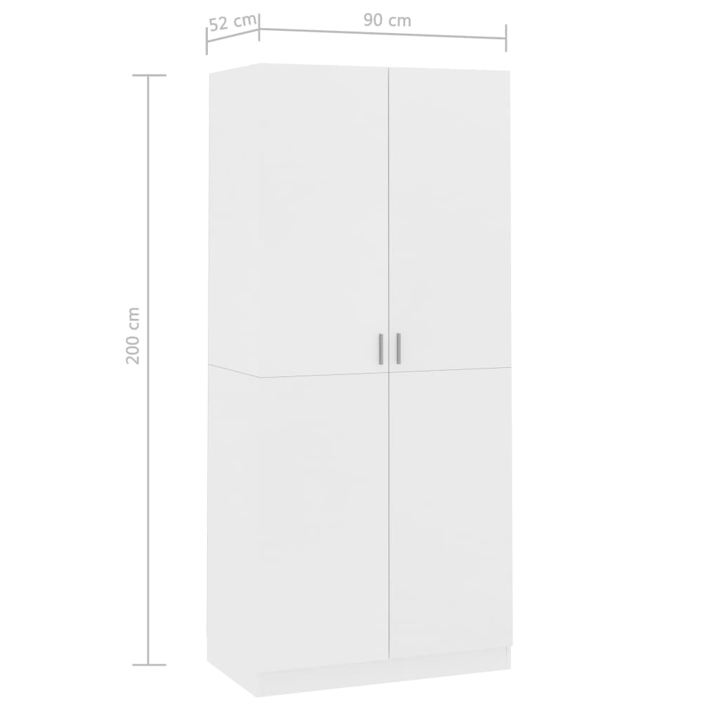 vidaXL Ντουλάπα Λευκή 90 x 52 x 200 εκ. από Επεξ. Ξύλο