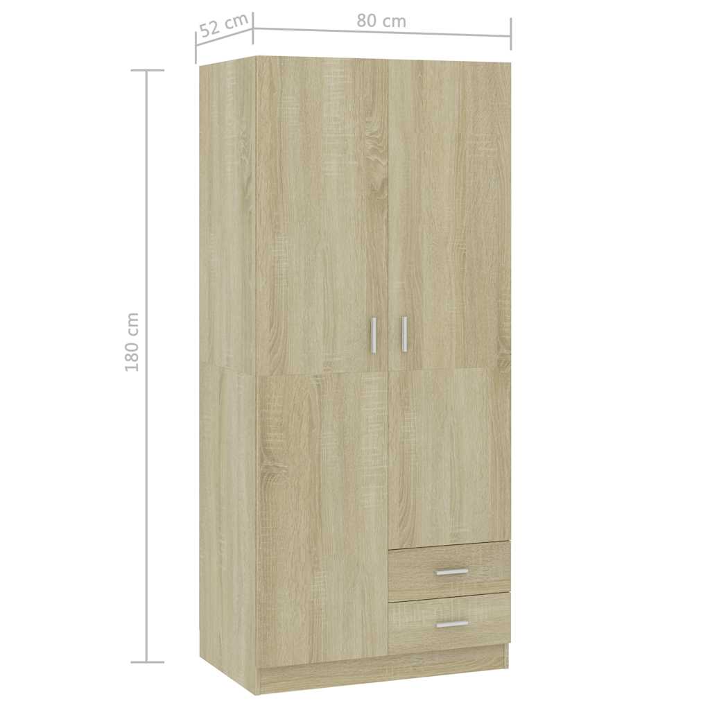 vidaXL Ντουλάπα Χρώμα Sonoma-Δρυς 80 x 52 x 180 εκ. από Επεξ. Ξύλο