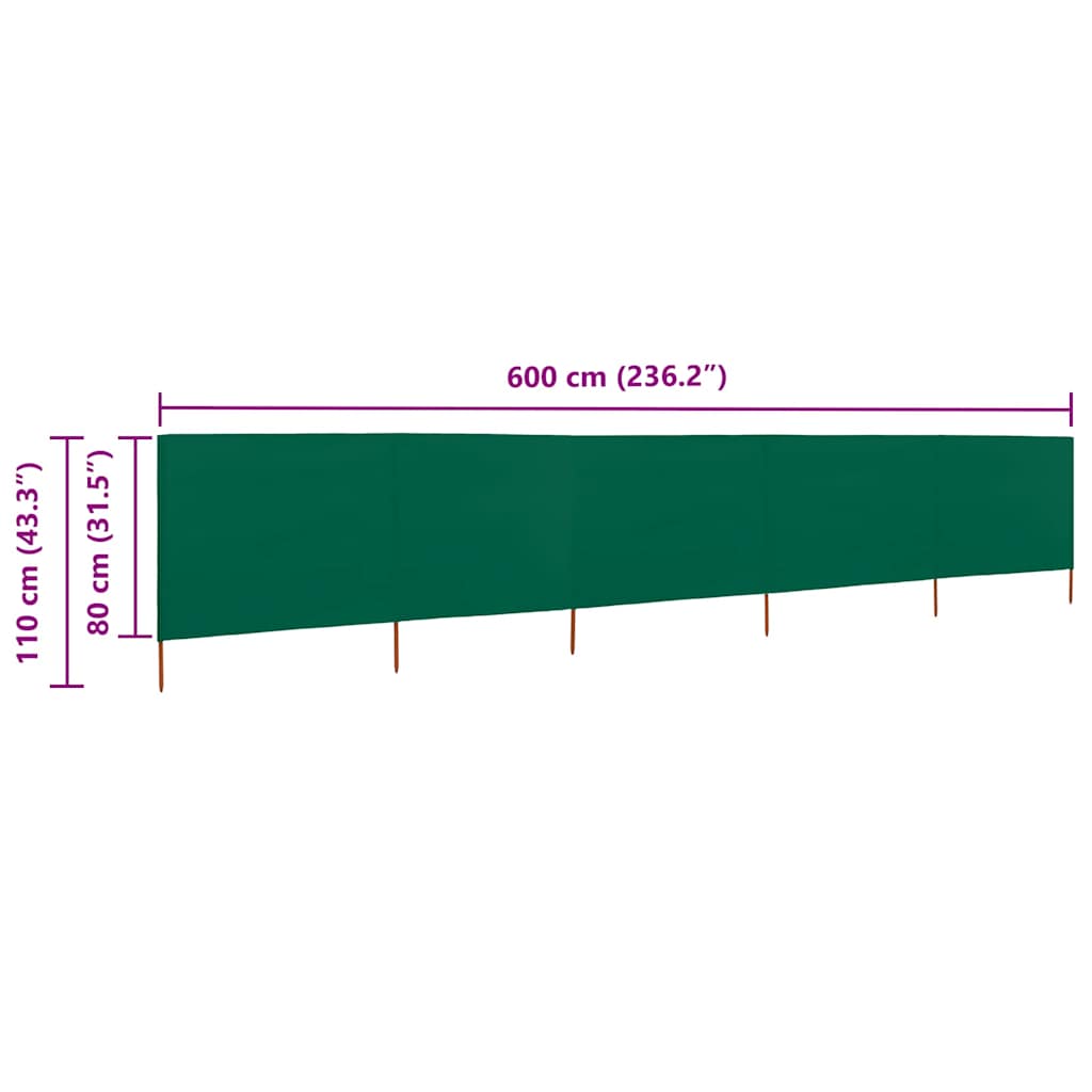 vidaXL Προστατευτικό Αέρα με 5 Πάνελ Πράσινο 600 x 80 εκ. Υφασμάτινο