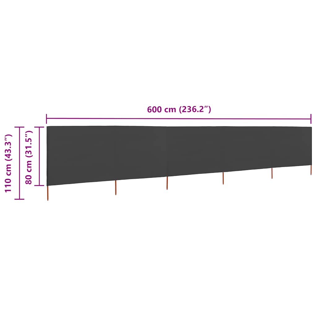 vidaXL Προστατευτικό Αέρα με 5 Πάνελ Ανθρακί 600 x 80 εκ. Υφασμάτινο