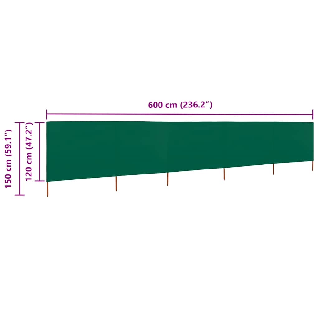 vidaXL Προστατευτικό Αέρα με 5 Πάνελ Πράσινο 600 x 120 εκ. Υφασμάτινο