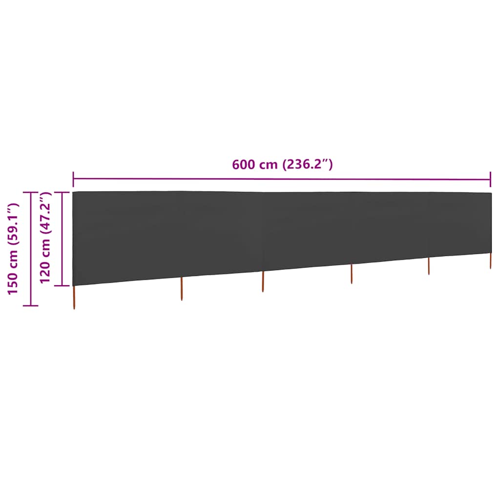 vidaXL Προστατευτικό Αέρα με 5 Πάνελ Ανθρακί 600 x 120 εκ. Υφασμάτινο