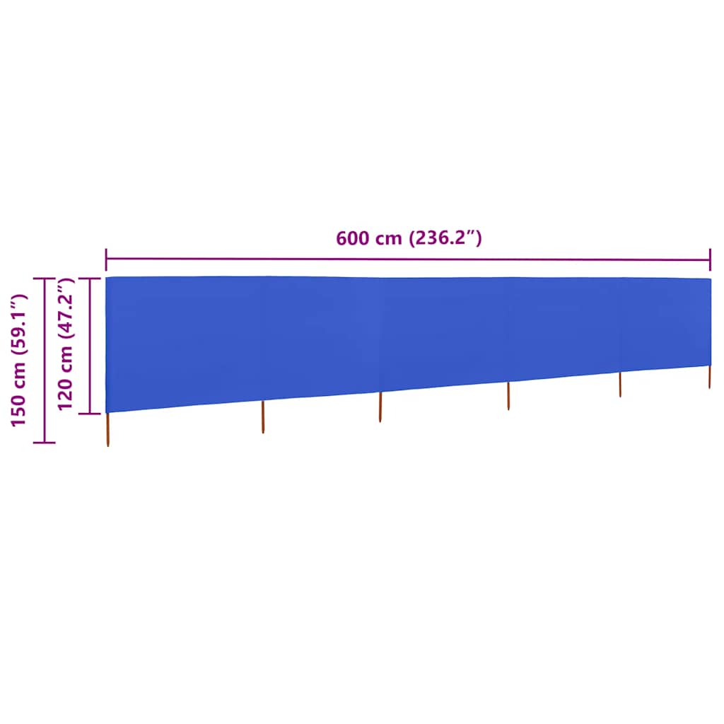 vidaXL Προστατευτικό Αέρα με 5 Πάνελ Αζούρ Μπλε 600x120 εκ. Υφασμάτινο